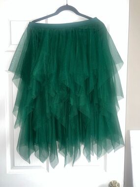 Green Layered Tulle Midi Skirt - Women's Elegant Party Skirt